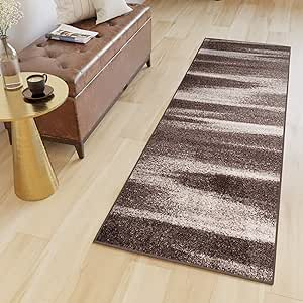 TAPISO Sari Rug Runner Sold by the Metre Living Room Bedroom Kitchen Hallway Bridge Made to Measure Brown Beige Vintage Smudged Oeko-Tex 120 x 460 cm