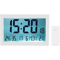 infactory Wall clock: XL Radio Controlled Clock with Double Alarm Clock, Thermo/Hygrometer, Day and Date, White (Digital Radio-Controlled Clock)