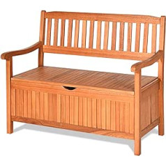 GOPLUS Garden Bench with Storage Space, Solid Wood Bench for 2 People, Chest Bench with Backrest and Armrest, Wooden Bench for Garden, Patio, Outdoor, with Storage Box, Maximum Load 300 kg