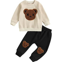 Toddler Baby Boys Cartoon Fluffy Bear Tracksuits 2 Piece Clothing Set Long Sleeve Pullover Sweatshirt Elastic Fitted Trousers Small Boys Warm Clothing