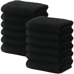 OHM - Bathroom Set - 12 Hand Towels - 30 x 30 cm - For Household, Cosmetic Salon, Spa - 100% Prima Cotton - Very Soft and Absorbent - Oeko-Tex Certified - 500 g/m² - Black