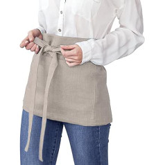 COZY LINEN Natural Linen Apron with Pockets | Half Apron for Men and Women, Adjustable Straps, Natural Linen