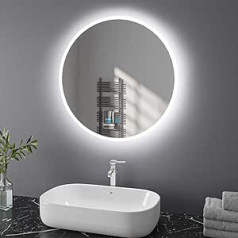 Bathroom Mirror with Lighting, Round, Dimmable, 3 Light Colours, Cool White, Warm White, Anti-Fog LED Bathroom Mirror with Touch Switch, Bathroom Mirror, 60 cm, 24 Inches