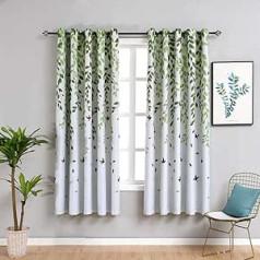 MYRU 54 Eyelet Curtains with 2 Panels with Leaves and Birds for Nursery (5 x 167 x 137 cm, Bird)