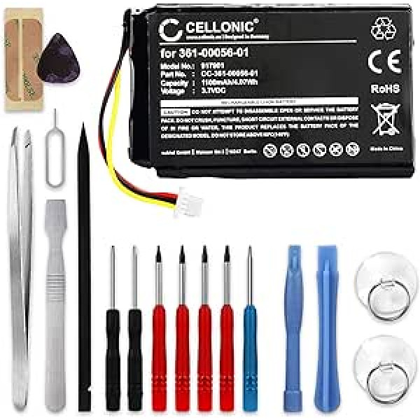 CELLONIC® GPS Replacement Battery 361-00056-01 - Replacement Battery for Garmin Nuvi 42 53 65 2689 2699 2799-010-01211-01 Navigation Device 1100 mAh + Tool Set Navigation Battery