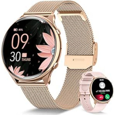 RUXINGX Women's Smartwatch with Phone Function, HD Full Touch Screen, Fitness Tracker with 120 Sports Modes, SpO2 Heart Rate Monitor, Sleep Monitor, Menstrual Cycle, Watch for iOS, Android, Rose Gold