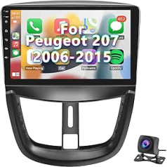 Podofo Carplay Android Car Radio for Peugeot 207 2006-2015, 2G + 64G, 9 Inch Touchscreen HiFi Android Car GPS WiFi Bluetooth FM RDS Radio USB Car Stereo Player for Peugeot207