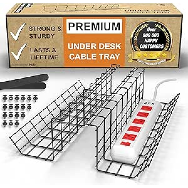 Under Desk Cable Management Tray - Under Desk Cable Organizer for Wire Management. Desk Cable Tray for Office and Home. Perfect Standing Desk Cable Management Rack (Black Wire Tray - Set of 2X 17'')