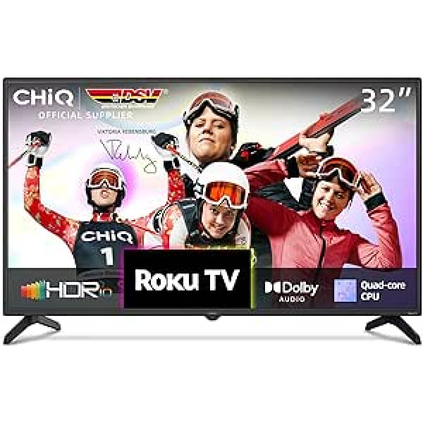 CHIQ L32G5N 32 Inch Roku TV, Smart TV, HDR10, Works with Alexa, DVB-T2/T/C/S/S2, Supports Apple Air Play, Google Assistant, Apple TV+, Prime Video, USB/HDMI/CI+, New 2023