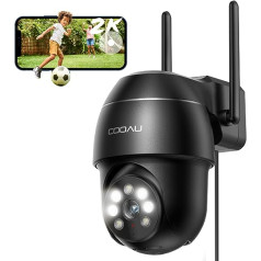 COOAU 2K Outdoor WiFi Surveillance Camera, 355°/90° Swivelling IP Camera, Outdoor with Human Motion Sensor, Automatic Tracking, 24/7 Recording, Coloured Night Vision, IP66, 2-Way Audio