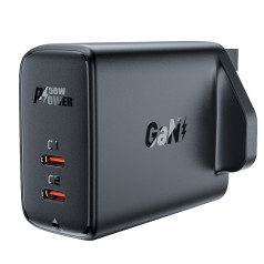 Acefast Английское Сетевое зарядное устройство A32 GaN, два порта USB-C PD, 50 Вт, вилка UK, черная