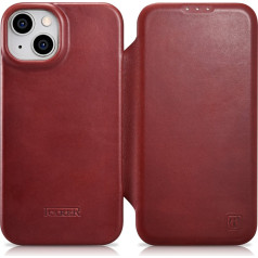Icarer Чехол-книжка с магнитом для iPhone 14 Plus MagSafe CE Oil Wax, кожа премиум-класса, бордовый цвет
