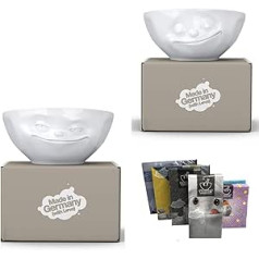 FIFTYEIGHT PRODUCTS Set of 2 Bowls + Napkins, Novelty 350 ml, Happy and Grinning