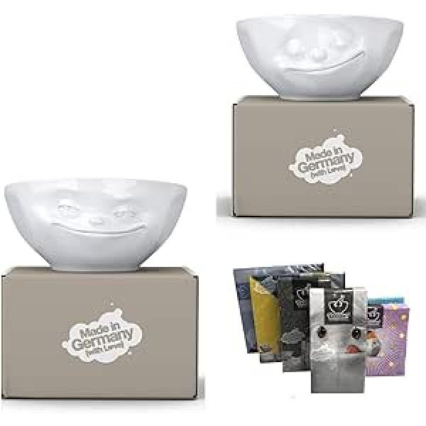 FIFTYEIGHT PRODUCTS Set of 2 Bowls + Napkins, Novelty 350 ml, Happy and Grinning