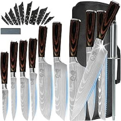 XYJ Stainless Steel Kitchen Knife Set, 10-Piece Chef's Knife Set with Knife Sharpening Bar, Carry Bag & Sheath, Razor Sharp, Well Balancing