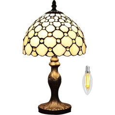 Kinbolas Tiffany Style 8 Inch Table Lamp Stained Glass Beads Lampshades Small Bedside Lamp Reading Antique Desk Lamp Living Room Bedroom Office Vintage Art Deco Victorian