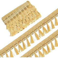 GORGECRAFT 6 Yard Gold Fringe Tassel Ribbon 54 mm Polyester Fibre Fringe Lace Ribbon with Tassel Braided Sequins Edge Trim for DIY Sewing Crafts Clothing Curtain Tablecloth Embellishments