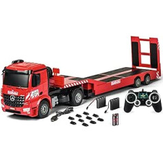 Carson 1:20 Mercedes-Benz Arocs Goldhofer 2.4G 100% RTR, Ferngesteuertes Fahrzeug, Baufahrzeug mit Funktionen Licht und Sound, inkl. Batterien und Fernsteuerung, rot