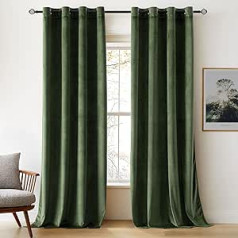 Woaboy Velvet Curtains, Green Blackout Curtain Velvet with Eyelets, Opaque for Living Room, Blackout Curtains, Thermal Curtain, Soundproofing Bedroom, Set of 2, 140 x 225 cm (W x H), Matcha Green