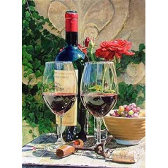 WOWDECOR DIY Painting by Numbers for Adults Children Girls, Red Wine Glass Flower 40 x 50 cm Pre-Printed Canvas Oil Painting (without Frame)