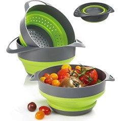 Bergmeister Foldable Bowl Set 3-in-1 with Colander, Noodle Strainer 1.7 L / 2.8 L, Multifunctional Dishwasher Safe Space Wonder for Any Home as well as Outdoor, Camping, Kitchen, multicolour