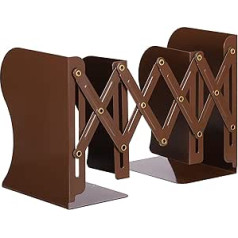PATIKIL Adjustable Bookend, Metal Bookend for Shelves, Heavy Books, Expandable Magazine Organiser, Suitable for Office, Books, Papers, Extendable up to 17 inches, Brown
