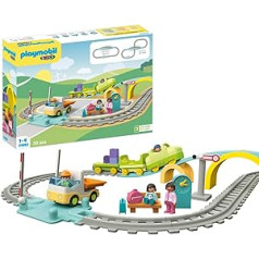 PLAYMOBIL 1.2.3 71593 Large Railway, Versatile Train Set with Wagons, Barriers and Station Clock, Educational Toy for Toddlers, Toy for Children from 12 Months [Exclusive to Amazon]