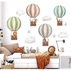 WONDER MURALS Wall Sticker Animals in Hot Air Balloons Decorative Children's Room Wall Sticker Girls Boys Baby Room Wall Sticker Wall Decoration Self Sticking