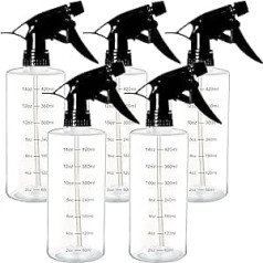 Youngever Set of 5 500 ml Spray Bottles, Transparent, Empty Plastic Spray Bottles Set for Hair and Cleaning Solutions, Travel, Gardening (Black Sprayer)