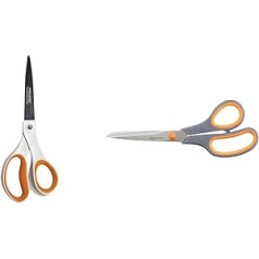 Fiskars Non-Stick Universal Scissors, 21 cm Long, Titanium Coating/Stainless Steel Blade/Plastic Handles, White/Orange & AmazonBasics Soft Grip Scissors, 20 cm, Titanium Blades