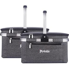 Pynhoklm ® Pack of 2 Foldable Shopping Basket with Cooling Function, 2022 Upgrade Folding Basket with Lid, Premium Folding Basket, Foldable Insulated Basket, Elegant Carry Bag, Thermal Basket, 22 L