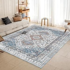 OMERAI Vintage Rug - 160 x 230 cm Living Room Rug Dark Blue Boho Rug Oriental Style Short Pile Carpet - Washable in Washing Machine Non-Slip Rugs Bedroom