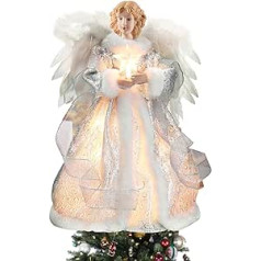 32 cm Angel Christmas Tree Topper, Christmas Angel Tree Topper Christmas Tree Toppers Decorations, Fabric Christmas Decorations Light Up Angel, Christmas Tree Angel Lace Tree Topper (Silver)