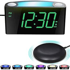 Vibrating Alarm Clock for Deaf & Deep Sleepers, Alarm Clock with Loud Alarm, Bed Shaker, Large LED Display & Dimmer, Color Changing Night Light, USB Charger, Battery Backup, Desk Bedroom Travel Alarm Clock