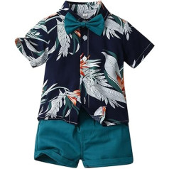 Fashion Little Child Clothes Set for Toddler Boys Short Sleeve Floral Prints T Shirt Tops Shorts Child Kids Gentleman Outfits