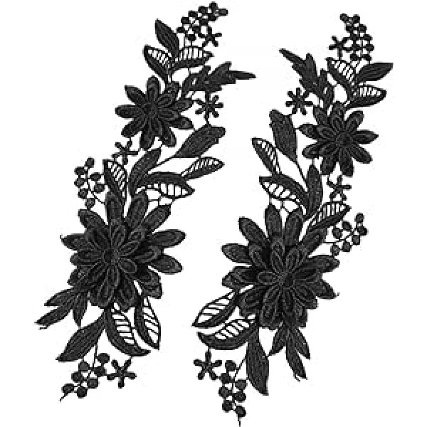 rockible Pack of 2 Lace Flower Applique, Lace Fabric Trim, Fine Embroidered Applique, Floral Embroidery Patches for Supply with Bridal Accessories, Black