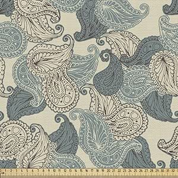 ABAKUHAUS Paisley Fabric Sold by the Metre, Oriental East Motif, Densely Woven Fabric for Sewing, Upholstery, Home Accessories, 3M (148 x 300 cm), Beige Grey