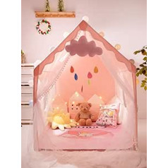 Children's Indoor Tent with Star Lights & Mat, Banner, Large Playhouse Children for Indoor, Play Tent, Bed Tent, Room Decor, Indoor Outdoor Reading Tent, 130 x 120 x 100 cm, Princess Tent with