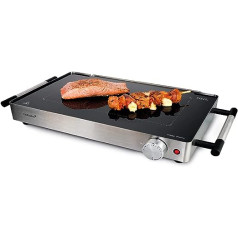 Korona 46100 Glass Table Grill | 2-in-1 Table Grill and Warming Plate | 800 Watt | Stainless Steel Housing | Adjustable 50-240 °C | Grill Surface Made of German Scott Glass Ceramic