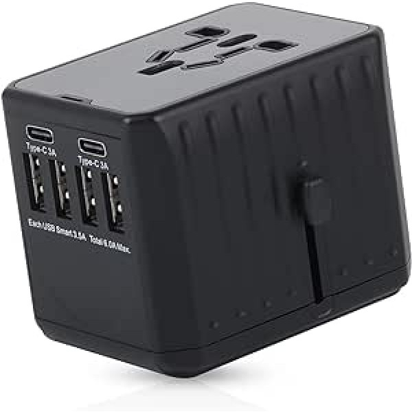 Universal Travel Socket Adapter, International Adapter Sockets with 4 USB+2 Type C and Plug Adapter, Universal Charger for EU, UK, US, Canada, Australia and Other Countries