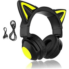 Bluetooth Headphones, Cat Ears, LED Wireless Gaming Headset, Children's Headphones, Bluetooth Stereo Headset, Foldable Cat Ears, Over-Ear Headsets with Adjustable Microphone for