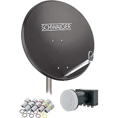 SCHWAIGER 548 Satellite Satellite Set Satellite Dish Quad LNB Digital 8x F-Connector 7 mm Satellite Antenna Aluminium Complete Set Anthracite 74.5 x 84.5 cm