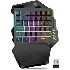 ASHATA G60 Wireless One-Handed Gaming Keyboard, RGB Backlit Mini Gaming Keyboard with 35 Keys, Ergonomic Keyboard Game Controller for PC Gamers