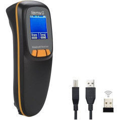 LENVII Mini Wireless Barcode Scanner Bluetooth 3-in-1 Portable Barcode Reader Wireless 1D/2D/QR Code Scanner with Display Barcode Reader Win/Android/iOS for Shop, Supermarket, Warehouse (Black)