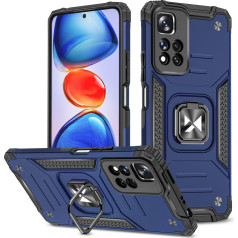 Бронированный чехол + магнитный держатель Xiaomi Redmi Note 11 Pro+ 5G Ring Armor синий