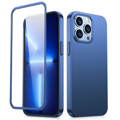Чехол для iPhone 13 Pro Max, задняя и передняя крышка + закаленное стекло, синий
