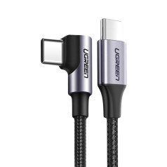 Угловой кабель питания USB-C 60Вт 20В 3А 1м черный и серый