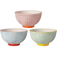 Bloomingville Carla Retro Cereal Bowl Vintage Small Serving Bowl Diameter 13.5 cm Red Blue Green Ceramic Set of 3 Holds Approx. 420 ml