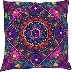 Декоративные подушки ручной работы Kashmiri Suzani Mandala Pillow Covers Cotton Sequin Mirror Embroidered Boho Home Decor Indian Yoga Takiya Outdoor Indoor 24x24 Vegan