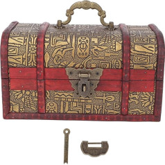 Buachois Винтажный декоративный деревянный сундук с замком, 19 x 11 x 11 см Маленький египетский сундук с сокровищами Ретро сундук с сокровищами Пи